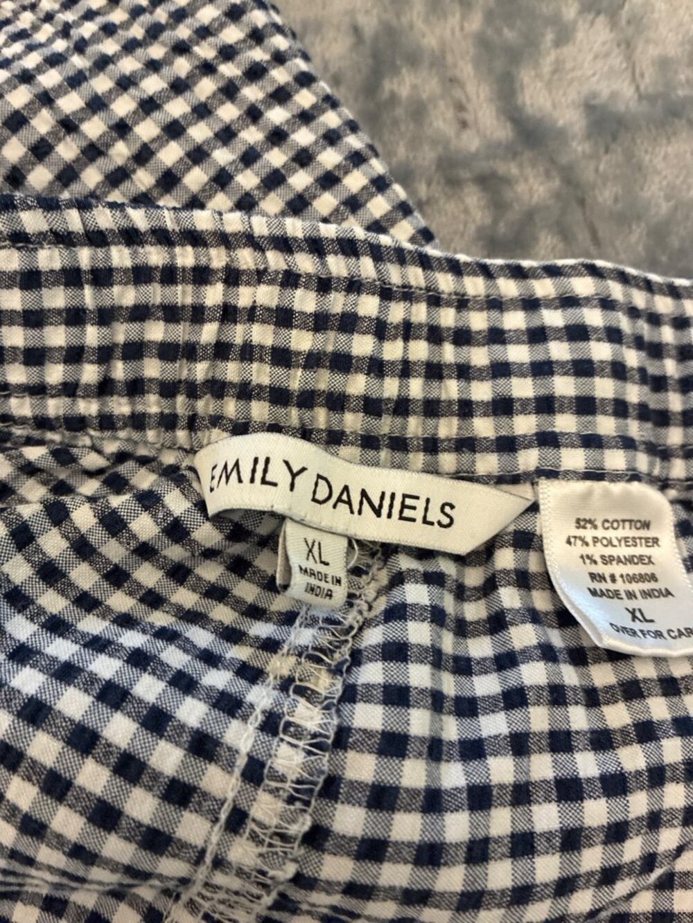 Emily Daniels XL Gingham Capri Pants Navy White Check Elastic Waist Pockets - Picture 2 of 13